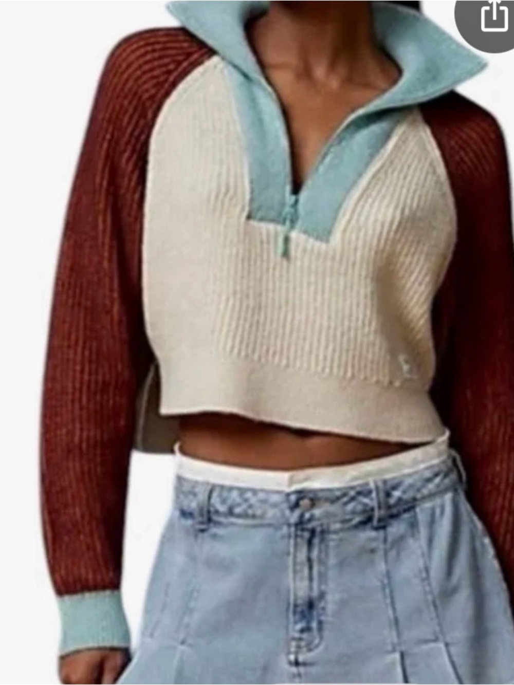 Colorblock Cropped Knit Pullover - Rust, Cream & Mint